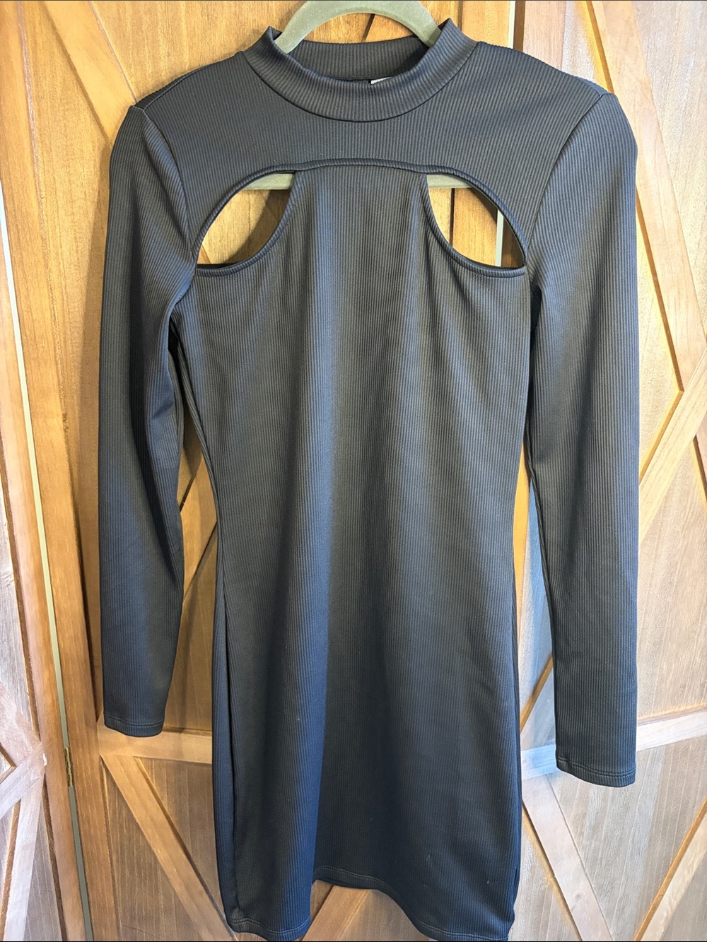 H&M Divided Black Ribbed Mock Neck Cutout Long Sleeve Bodycon Mini Dress SIZE S
